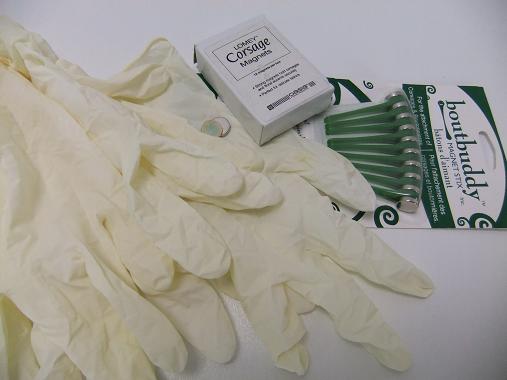 Latex gloves and Corsage magnets. Latex gloves and Corsage magnets.