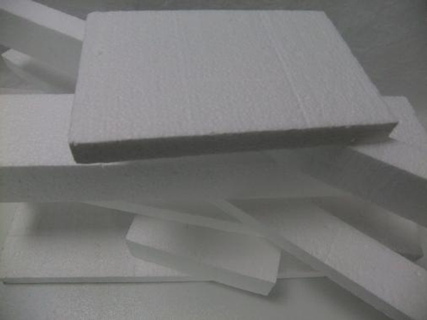 Sheets and blocks of polystyrene or Styrofoam.