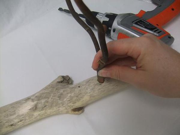 Glue a willow twig with a fork in it into the driftwood hole.