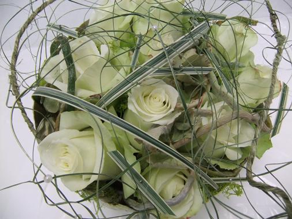 Romantic rose centerpiece with just a bit of an edge.