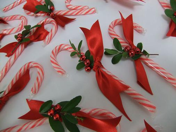 Boxwood, ribbon and beads to make the candy canes festive