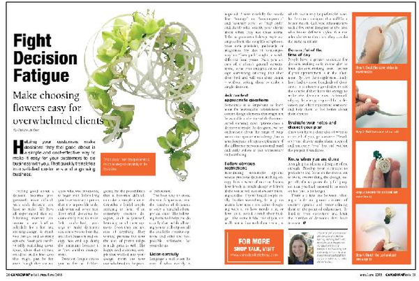 Decision Fatique Article in the Canadian Florist Magazine