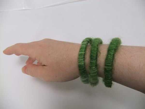 Three wool covered stir stick bracelets ready to design with