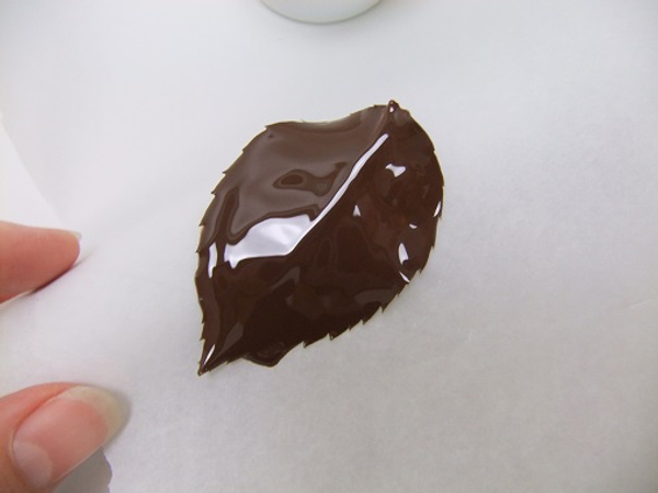 Place the chocolate leaf on wax paper to cool and set