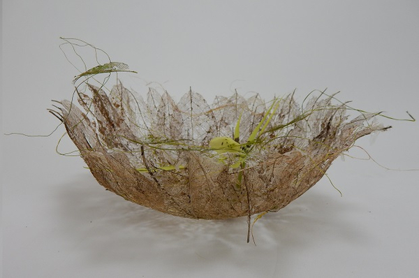 Skeletonize autumn leaves to shape into a floral bowl