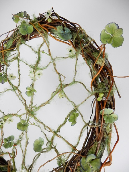 Dried hydrangea on a willow wreath frame