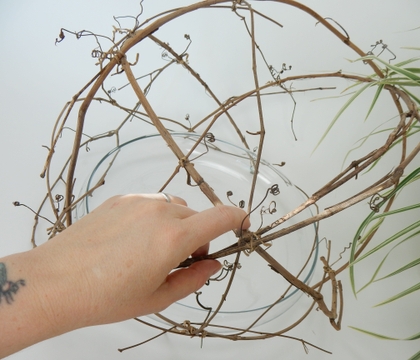 Wrap lily grass around bits of vine Wrap lily grass around bits of vine