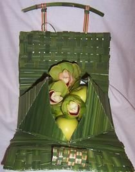 Flax and Palm leaf bag- open Flax and Palm leaf bag- open