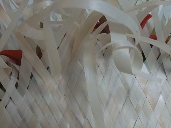 Weave pattern and random knots in strips of Kyogi paper Weave pattern and random knots in strips of Kyogi paper
