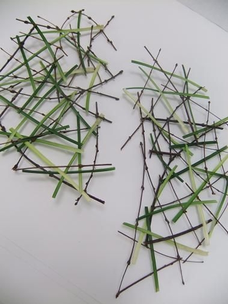 Weave short sections of lily grass in and out of the twig collar Weave short sections of lily grass in and out of the twig collar