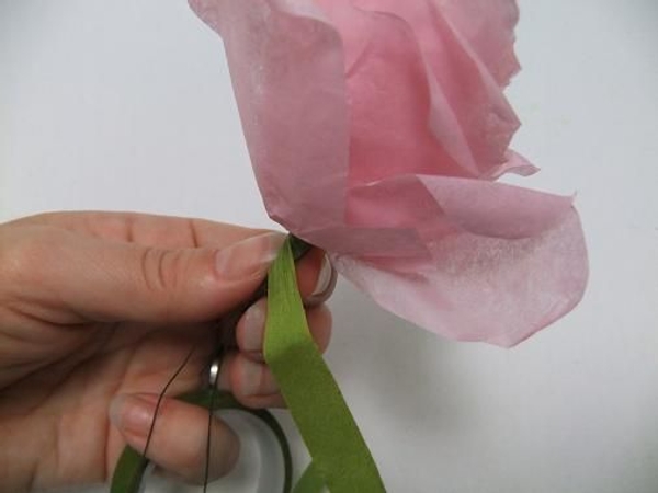 Cover the wire with florist tape. Cover the wire with florist tape.