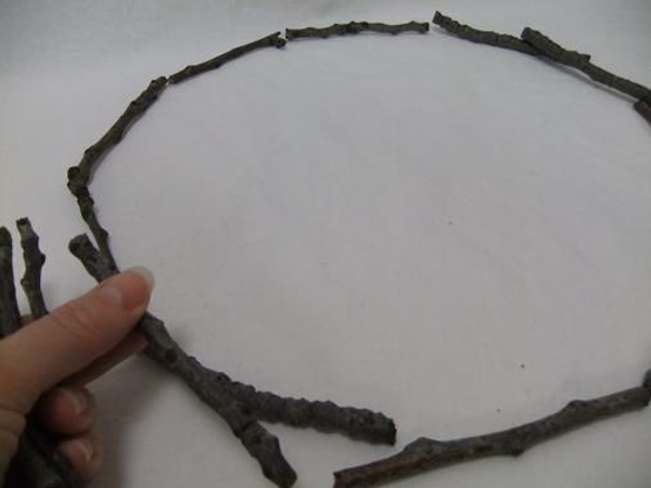 Place the twigs in a circle. Place the twigs in a circle.