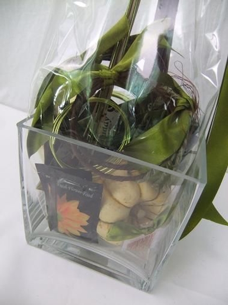 Cover and wrap the vase in cellophane Cover and wrap the vase in cellophane