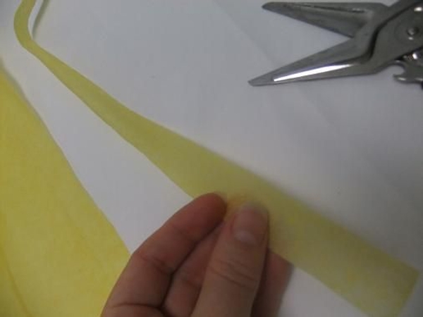 Cut a strip of yellow tissue paper. Cut a strip of yellow tissue paper.