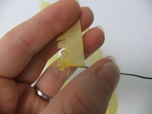Roll the tissue paper strip around a wire. Roll the tissue paper strip around a wire.