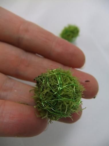 Gently roll the moss and wire into a sphere. Gently roll the moss and wire into a sphere.