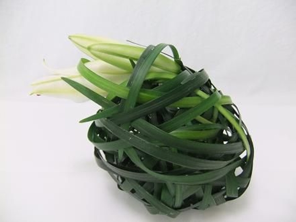 Weave blades of grass around the bubble vase Weave blades of grass around the bubble vase