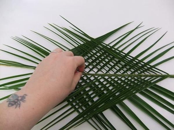 Place the one palm leaf on the other Place the one palm leaf on the other