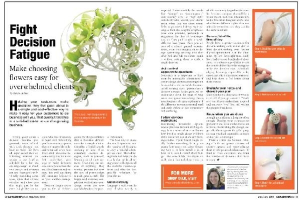 Decision Fatique Article in the Canadian Florist Magazine Decision Fatique Article in the Canadian Florist Magazine