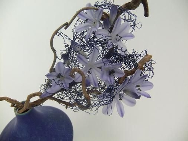 Blue Agapanthus nestled in a wire heart armature Blue Agapanthus nestled in a wire heart armature