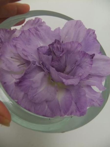 Carefully place the flowers in a vase. Carefully place the flowers in a vase.