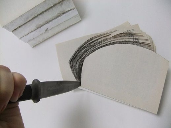 Cut through the glued spine Cut through the glued spine