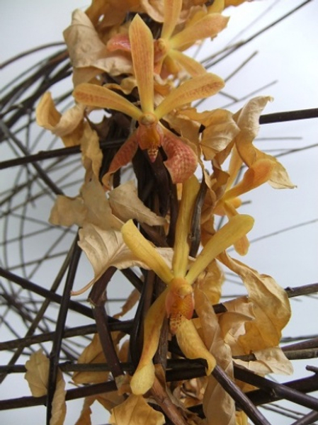 Twig and fall leaf floral art structure
