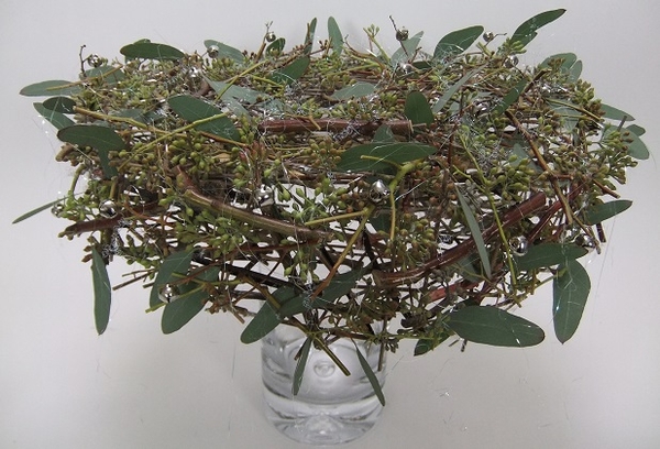 Jingle bells, tinsel, twig and Seeded Eucalyptus wreath