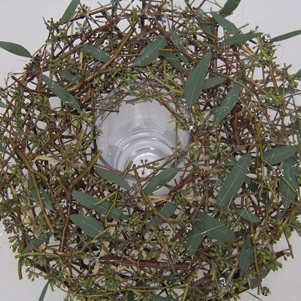 Stacked twig and eucalyptus wreath