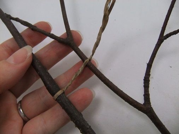 Twist the wire and add the next twig Twist the wire and add the next twig