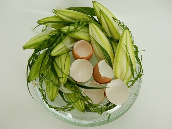 Easter lilies and palm leave garlands. Easter lilies and palm leave garlands.