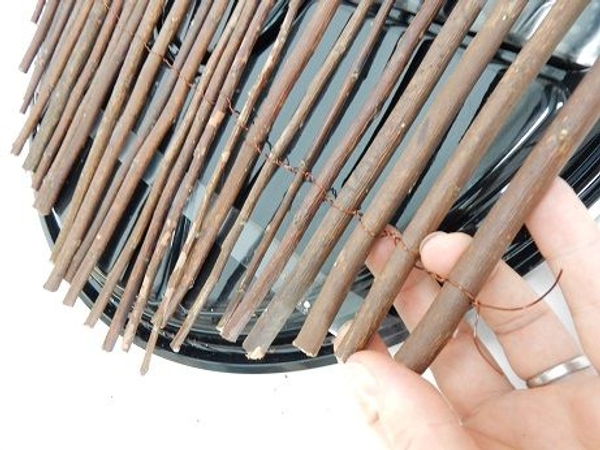It's easier to get the spacing just right if you keep the twigs stuck on the platter as you work It's easier to get the spacing just right if you keep the twigs stuck on the platter as you work