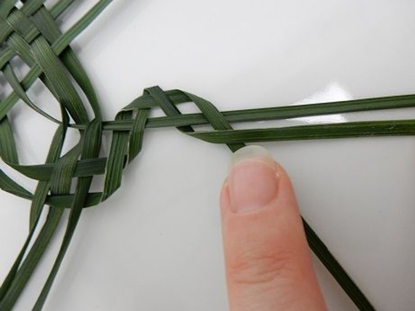 Plait the blades of grass to complete the frog leg Plait the blades of grass to complete the frog leg