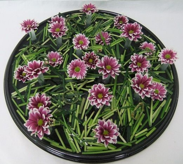 Chrysanthemum and floating grass snippets