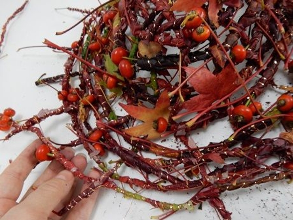 Manipulate the leaves and rose hips to face up so that it looks pretty Manipulate the leaves and rose hips to face up so that it looks pretty