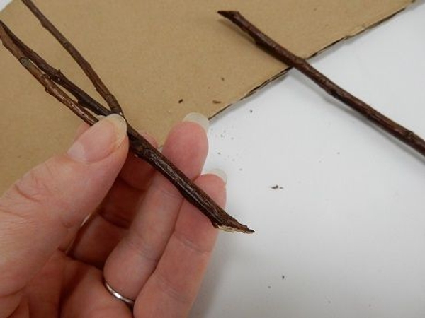 Cut each twig at a very sharp angle so that it easily spears into the polystyrene Cut each twig at a very sharp angle so that it easily spears into the polystyrene