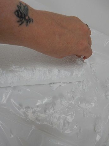 Move around the Styrofoam and pinch away the neat sharp edge. Move around the Styrofoam and pinch away the neat sharp edge.