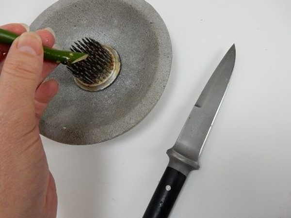 Cut the stem at a very sharp angle. Cut the stem at a very sharp angle.