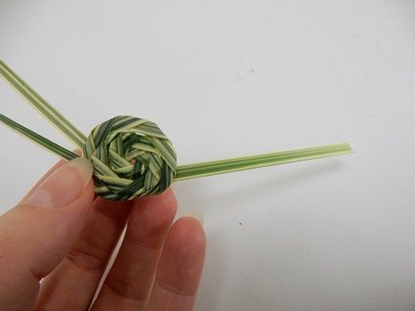 Weave the harder stem part through the spiral to the back