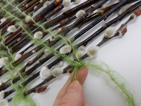 And knot tightly to secure the last pussy willow stick And knot tightly to secure the last pussy willow stick