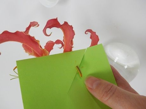 Slip the stamen into the cut paper Slip the stamen into the cut paper