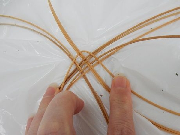 Bend the long strand over the first pair