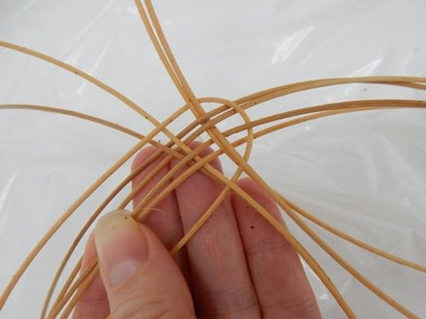 Continue the over and under weaving pattern weaving the strand in spiralling circles Continue the over and under weaving pattern weaving the strand in spiralling circles