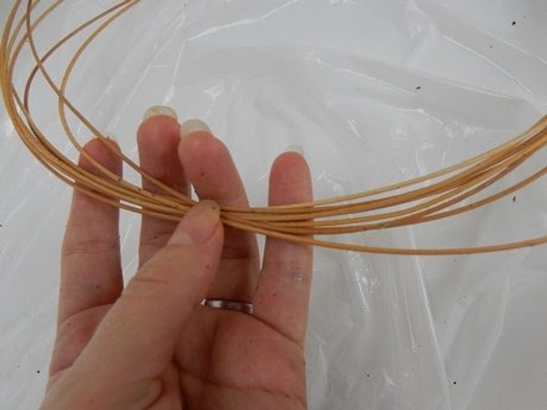 Stain a few strands of cane with coffee. Stain a few strands of cane with coffee.