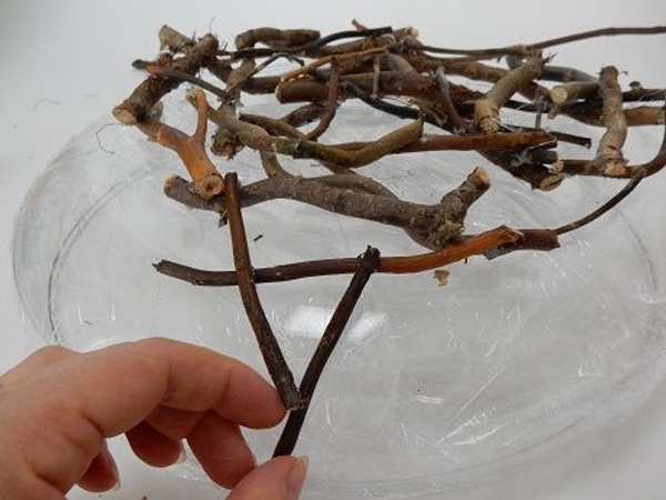 Add twigs to the side of the container Add twigs to the side of the container