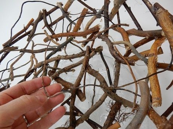 Glue in a few wild twigs to break the neat bowl shape and make it look more natural Glue in a few wild twigs to break the neat bowl shape and make it look more natural