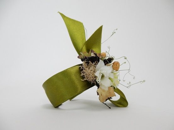 Ribbon and upcycled plastic wrist corsage Ribbon and upcycled plastic wrist corsage