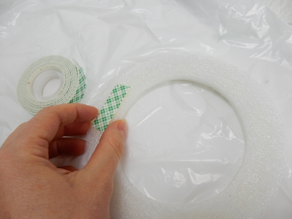 Cut small strips of double sided tape. Cut small strips of double sided tape.