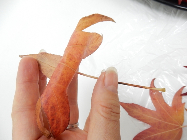 Slip the stem all the way through the hole and roll the leaf in