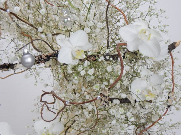 Gypsophila, Phalaenopsis and baubles